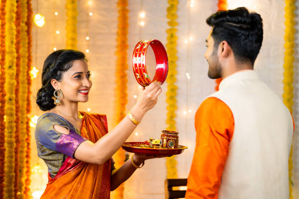 couple celebrating karva chauth