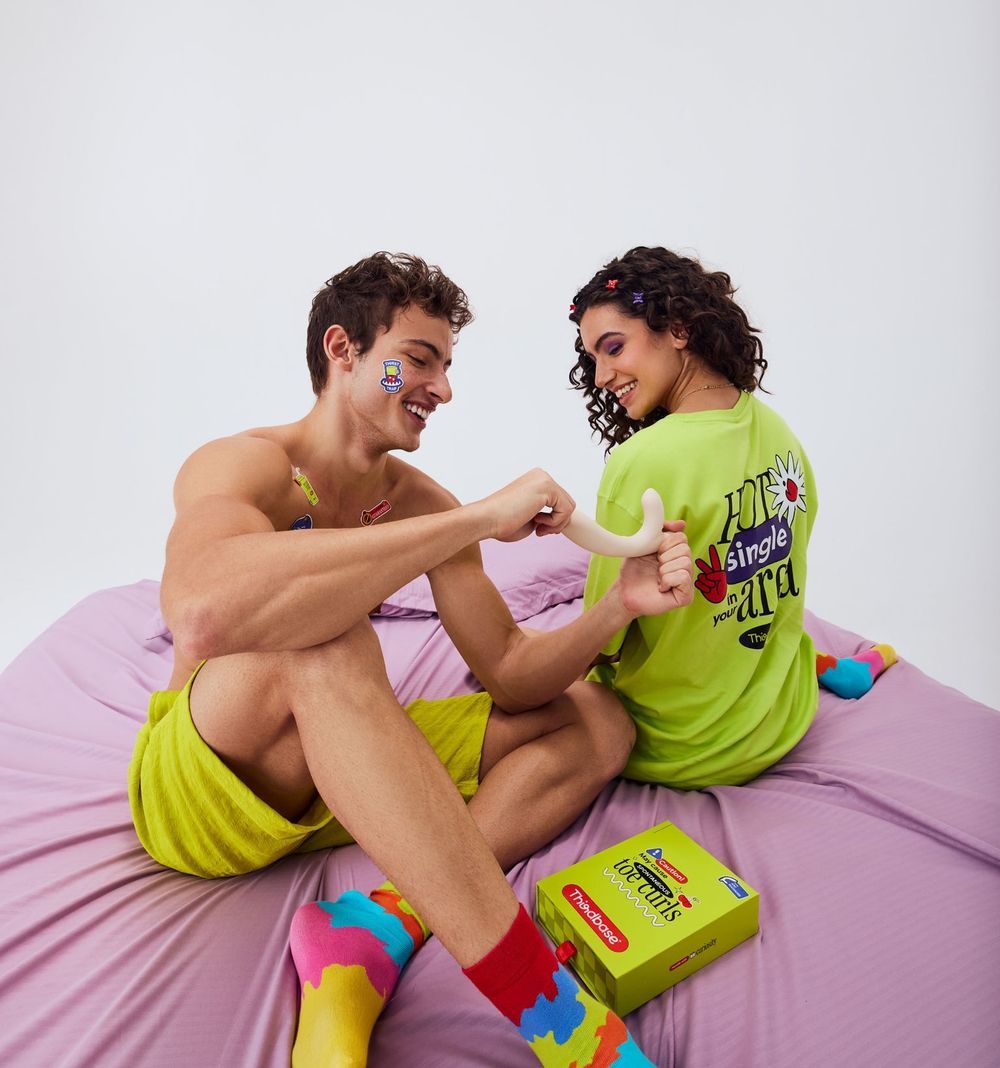 Couple with a Body-safe vibrating massager 